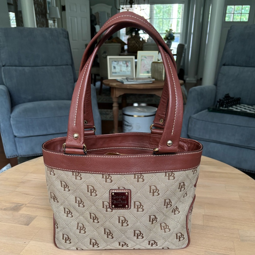 VTG Y2K 90s Dooney & Bourke Medium East/West Monogram Logo Shoulder Canvas Tote - Picture 1 of 10